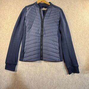 Adidas Womens Hybrid Quilted Bomber Jacket Navy Blue Full Zip Activewear Medium